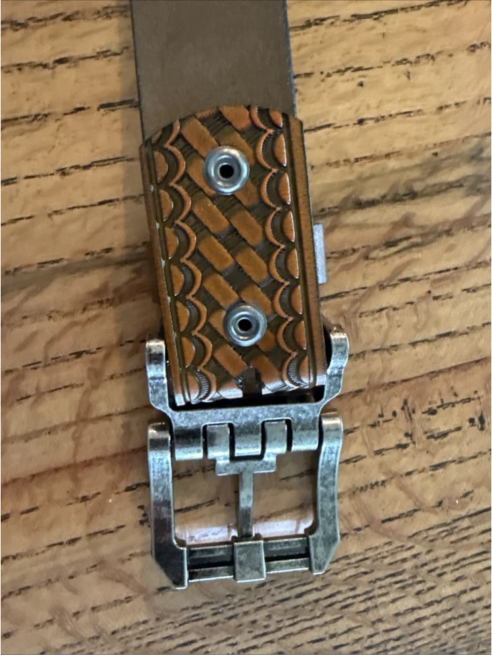 Bison Denim Leather Belt 115cm High Quality Crosshatch Design